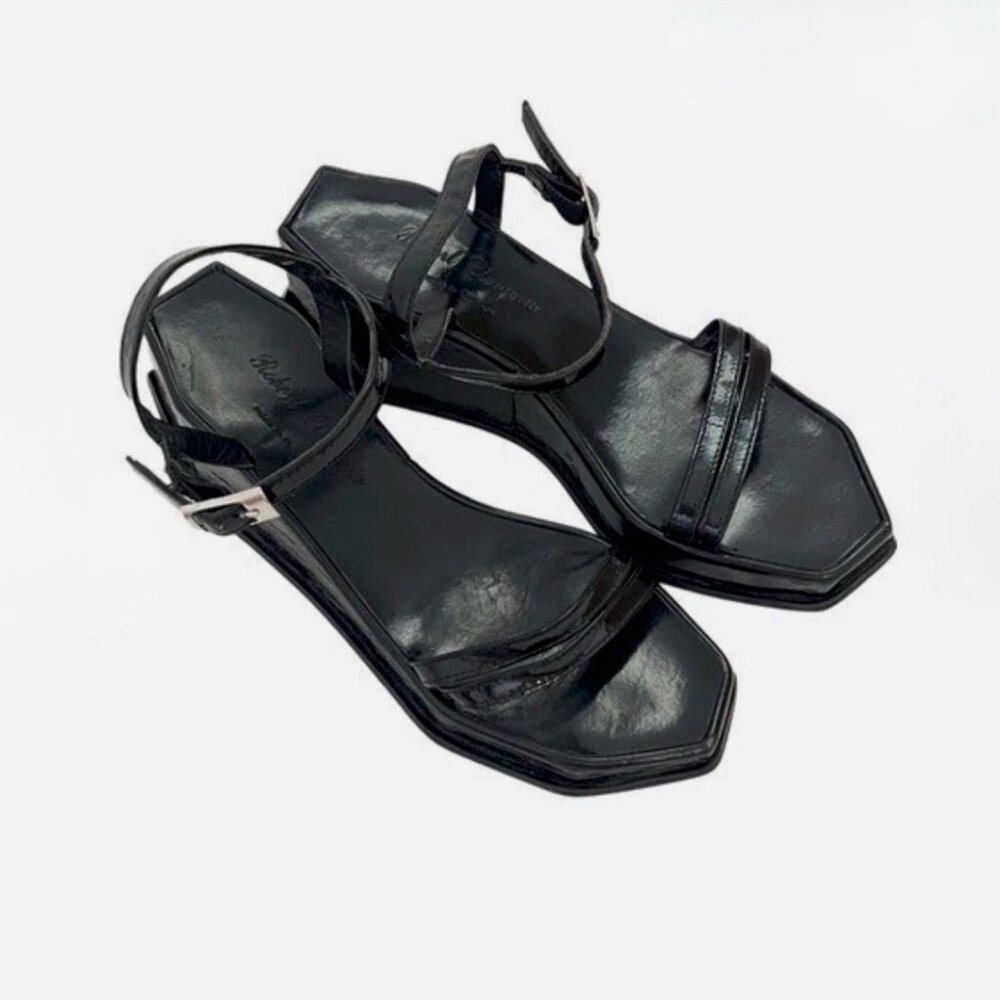 VTG 1990s Robert Clergerie Paris Black Patent Leather Platform Wedge Sandals 9b